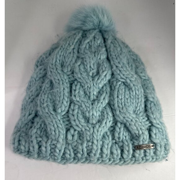 Chaos Blue Beanie Winter Hat Women’s One Size Pom Coquette Y2K  Fall Winter - Picture 1 of 7